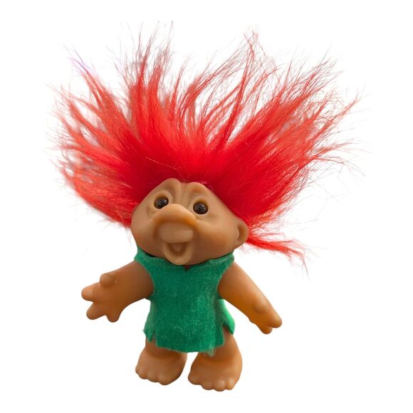 Vintage Dam 1986 Red Hair Troll Doll Green Felt Outfit Figure Norfin 4.5" - Picture 1 of 5